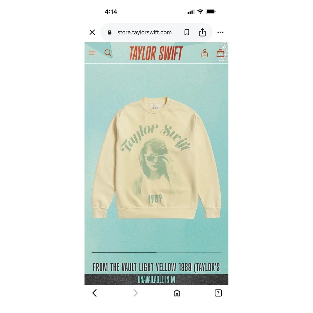 Taylor Swift 1989 Taylors Version Cream Graphic Crewneck Sweatshirt Merch Medium - Picture 7 of 7